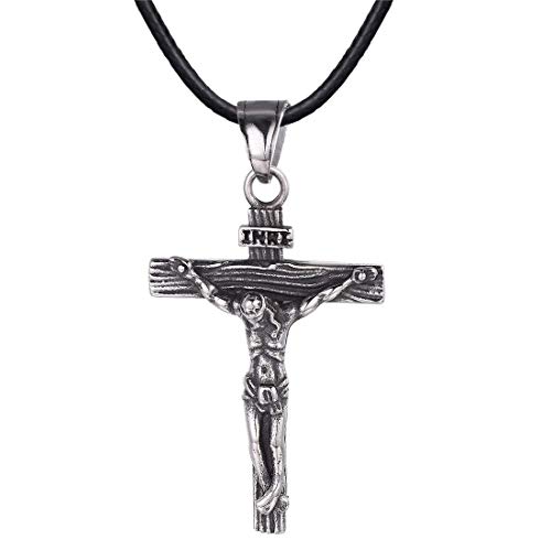 U7 Men Crucifix Cross Pendant with Chain Baptism Christian Jewelry Stainless Steel/18K Gold/Rose Gold Jesus Necklace, Free Engraving & Send Gift Box