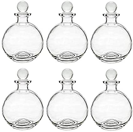 Nakpunar Spherical Glass Bottles with Cork Closure (6, 8.5 oz Clear w/Glass Stopper)