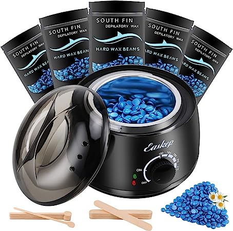 Easkep Waxing Kit Wax Warmer Wax Kit Hair Removal 6 Adjustable Temperature with 5 Packs Hard Wax Beads and 20 pcs Wooden Applicator Sticks Painless for Legs Face Underarm Bikini Brazilian