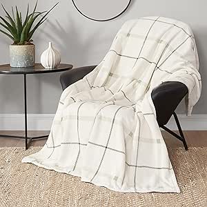 Lucky Brand Palmdale White with Sage Green Plaid 50"X70" Cozy Plush Blanket - Premium Microfiber Throw for Luxurious Comfort