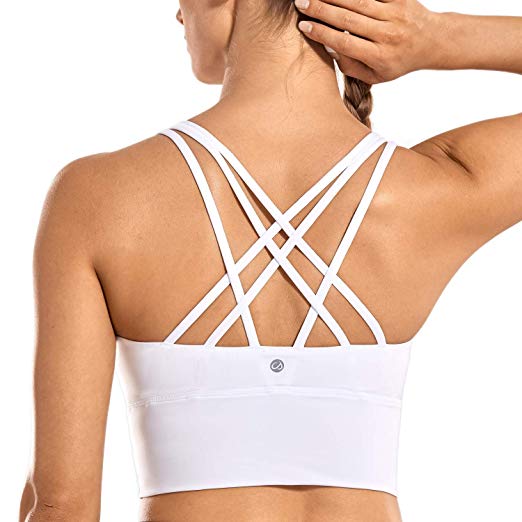 CRZ YOGA Strappy Sports Bras for Women Longline Wirefree Padded Medium Support Yoga Bra Top