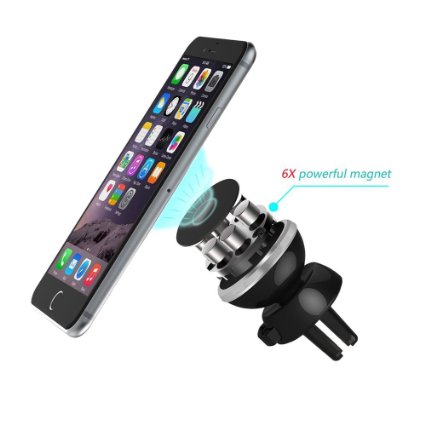 Car Mount, 360°Rotation Universal Air Vent Magnetic Car Mount Phone Holder for Cellphones like Galaxy S7 S6/s6 Edge S5 S4,iPhone 6 6 Plus 6s 6s Plus, 5s 5c 5 4s （Sliver）