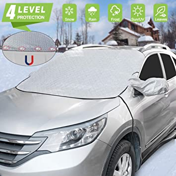 Car Windshield Snow Ice Cover Magnetic Winter Frost Protector Cover with 2 Mirror Covers, Windshield Guard Water-proof, Wind-proof