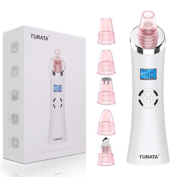 Blackhead Remover Pore Vacuum Facial Pore Cleaner - TURATA 2019 Upgraded LED USB Charging Electric Strong Suction Comedone & Acne Extractor Tools with 5 Replaceable Head for Women and Men