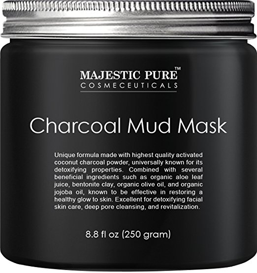 Majestic Pure Activated Charcoal Mask, 8.8 fl. Oz., - Clear Complexion Facial Mask for Blackhead, Shrinking Pores, Fighting Acne, Toning Skin, & Removing Impurities