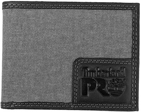 Timberland PRO Men's Canvas Leather RFID Billfold Wallet with Back Id Window