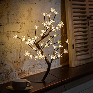 Excelvan 0.45m/1.5ft 48LED Cherry Blossom Bonsai Style Tree Table Lamp,Adjustable Creative Warm White Lights with Black Branches, Perfect for Home/Festival/Party/Wedding Christmas, Indoor & Outdoor Decoration