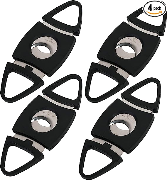 Mantello Black Plastic Guillotine Cigar Cutter - Set of 4 Stainless Steel Double Cutting Blade Clippers - Cuts Up to 52-Ring Gauge Cigars - Perfect Size for Travel, Party Giveaways, Groomsmen Gifts