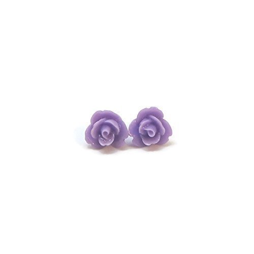 8mm Purple Rose Studs, Plastic Post Earrings for Metal Sensitive Ears