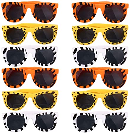 MeiMeiDa Animal Print Sunglasses 12 Pack Multicolor Assortment with 110pcs Jungle Safari Zoo Animal Tattoos for Kids Children Birthday Party Favors