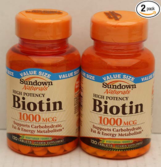 Sundown Naturals Biotin 1000 mcg Vitamin Supplement Tablets - 120 ct, Pack of 2