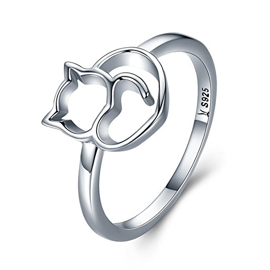 Presentski Cute Kitty Ring,925 Sterling Silver Cat Rig Valentine's Day Gift for Girlfriend,Size 6 7 8 9