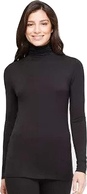 Cuddle Duds Women's Softwear with Stretch Long Sleeve Turtle Neck Top, Black, Large