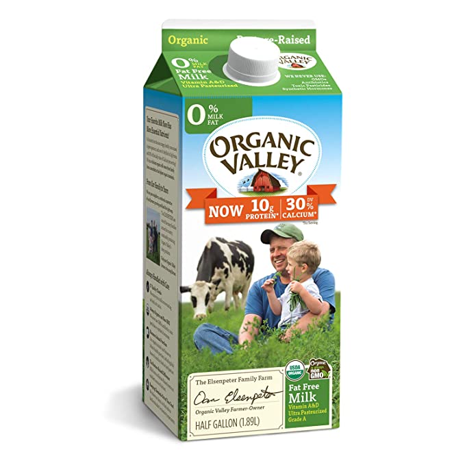 Organic Valley, Fat Free Ultra Pasteurized Organic Milk, Half Gallon, 64 oz