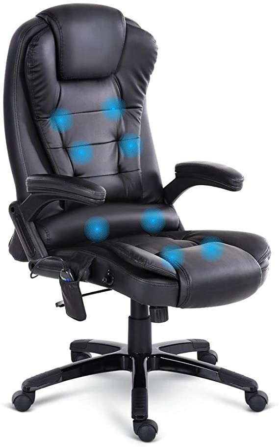 Artiss 8 Point Massage Executive Office Computer Chair Heated Recliner PU Leather High Back Adjustable Height Amber Armchair