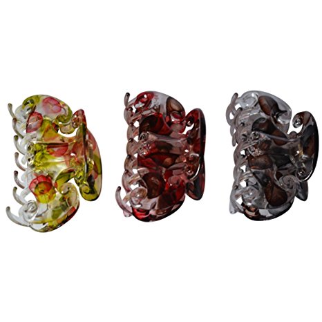 Bzybel Floral Print Plastic Hair Claw Fashion Hair Clips for Girls Women Ladies (Style one)
