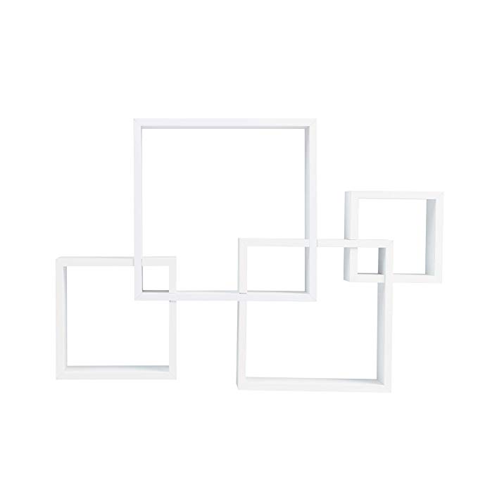 Danya B BR1023WH Decorative Wall Mount Floating Intersecting Cube Accent Wall Shelf - White