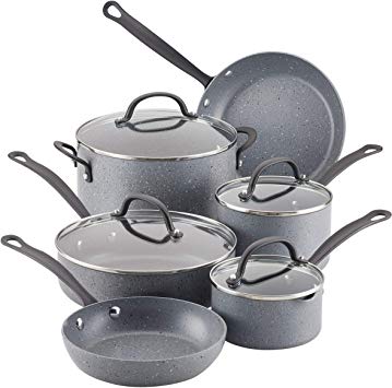 Farberware 10594 Quartz Nonstick Cookware Pots and Pans Set, 10 Piece, Gray Speckle