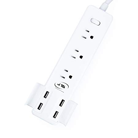 JTD 3 Outlet Power Strip with 4-USB Surge Protector,Power Socket, 110-250V Power Strip with 4 Fast USB Charging Ports Smart Power Tech, Max 2500W 10A for Household Appliances and Mobile Devices