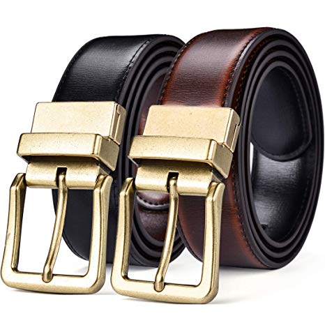 Beltox Men’s Belts Reversible Leather 1.25” Wide 1 for 2 Rotate Buckle Gift Box