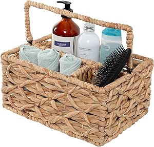 Honey-Can-Do Multi-Use 3-Compartment Wicker Basket Caddy with Handle, Natural STO-09844 Natural Medium