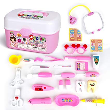 Doctor Kit for Kids 24Pcs Pretend Play Doctor Medical Kit Toys for Kids-Boy&Girl's Holiday Gifts Pink By OIKA