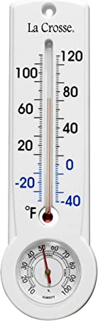 La Crosse Technology T83745 9 Inch Traditional Vertical Thermometer and Hygrometer, White