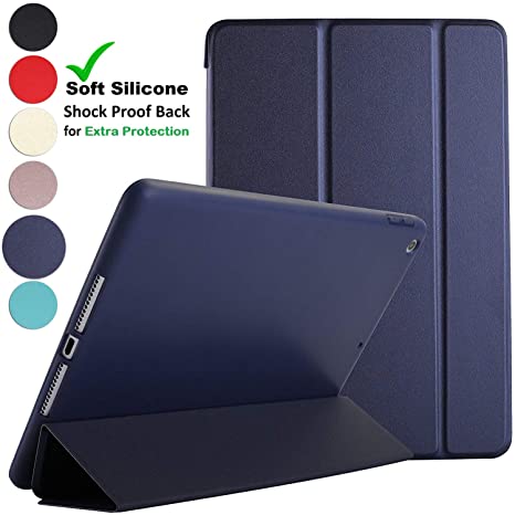 DuraSafe Cases For iPad 4 / 3 / 2 - 9.7" A1458 A1459 A1460 A1403 A1416 A1430 A1395 A1396 A1397 Smart Tri Fold Lightweight Cover with Soft Silicone Back - Navy Blue