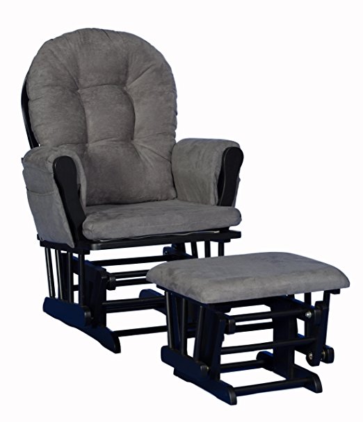 Stork Craft Custom Hoop Glider and Ottoman, Black/Grey