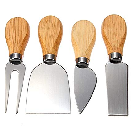 ETGtek 4 Pcs Set Cheese Knives with Wood Handle Steel Stainless Cheese Slicer Cheese Cutter