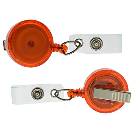 25 Pack Translucent Retractable Badge Reels with Alligator Swivel Clip by Specialist ID (Orange)