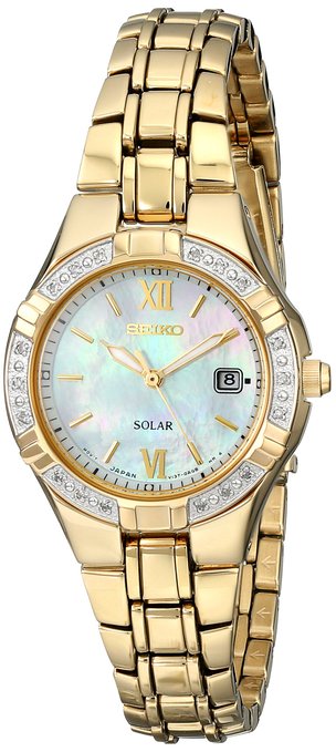 Seiko Women's SUT070 Solar-Power Gold-Tone Bracelet Watch with Diamonds