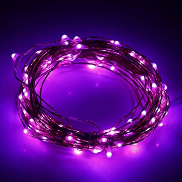 ER CHEN(TM)Indoor and Outdoor Waterproof Battery Operated 100 LED String Lights on 33 Ft Long Ultra Thin Copper String Wire with Timer (Purple)