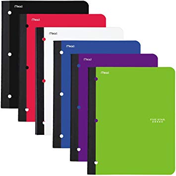 Five Star Bound Notebooks with Pocket, 1 Subject, College Ruled Paper, 80 Sheets, 11" x 8-1/2, Assorted Colors, 6 Pack (38022)