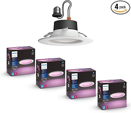 Philips Hue White & Color Ambiance 4-Pack Smart Retrofit Recessed Downlight 4", Bluetooth & Zigbee Compatible (Hue Hub Optional), Smart Ceiling Lighting