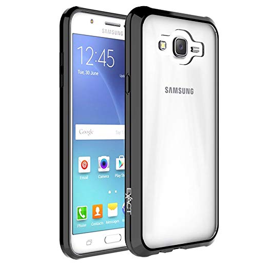 Galaxy J7 Case, Exact [PRISM Series]-[TPU Grip Bumper][Scratch Resistant] Protective Slim-Fit Transparent Bumper Case for Samsung Galaxy J7 (2015) (BOOST,VIRGIN,T-MOBILE,METRO PCS) Black/Clear