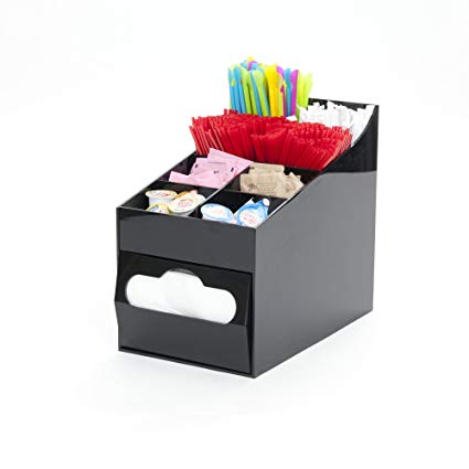 Mind Reader Condiment and Accessories Organizer with Napkin Holder, 8 Compartment, Black