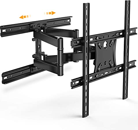 Full Motion TV Wall Mount for 17-55 Inch Flat/Curved TVs Swivel Tilting Articulating TV Bracket Sliding Rotate Extend Max VESA 400x400 Horizontal Shift Wall Mount for TV Centering Hold up to 88 lbs