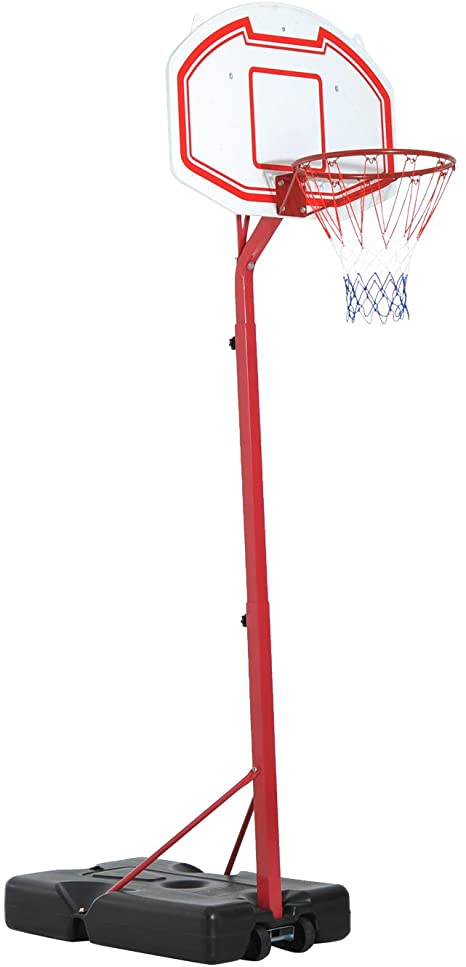 HOMCOM Basketball Stand Net Hoop Backboard Portable 210-260cm Height Adjustable with Wheels for Kids Adults Sports Fun