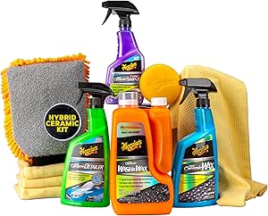 Meguiar’s Hybrid Ceramic Wash & Wax Starter Kit - Car Detailing Kit with Advanced Hybrid Ceramic Chemistry for Cleaning, Maintaining, and Protecting Paint and Tires, Premium Accessories Included