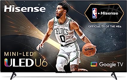 Hisense 55 Inch Class U6 Series ULED Mini-LED Google Smart TV - Quantum Dot Color, Dolby Vision IQ, Game Mode Plus, Hands Free Voice Control, Compatible with Alexa(55U6K, 2023 Model)