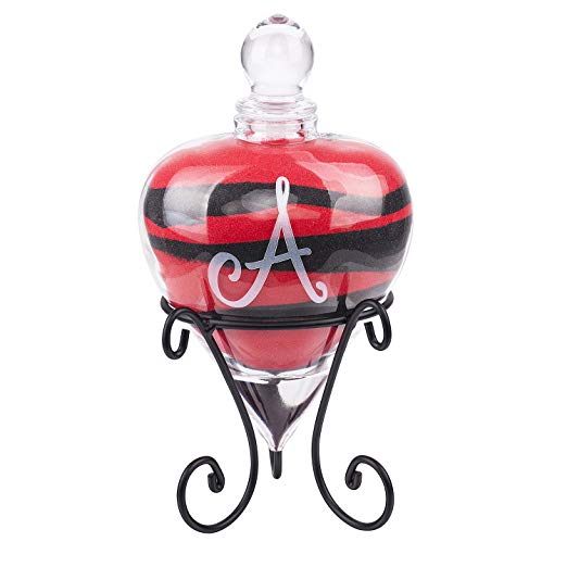 AF ANDREW FAMILY Monogrammed Etched Wedding Glass heart Shaped Unity Set With Metal Stand- Initial A Without Sand