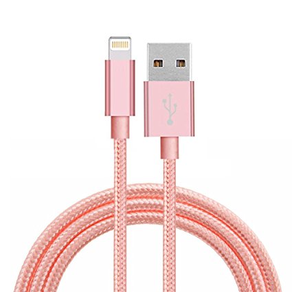 Lightning Cable, Nylon Braided Series 6ft Lightning to USB Cable 8 pin USB Charging Cords for iPhone 7/7 Plus/6/6 Plus/6S/6S Plus,SE/5S/5,iPad,iPod Nano 7 (6FT Rose gold Lightning Cable)