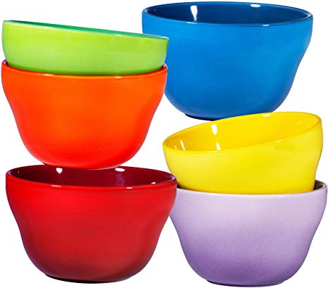 Porcelain Dessert Bowls Set – 8 Oz Durable Ceramic Bowls set of 6 Elegant Colorful Gradient Colors for Ice-cream, Salad, Cereal, Snack, Fruit, Rice & Pudding Microwave Safe Appetizer Bowls