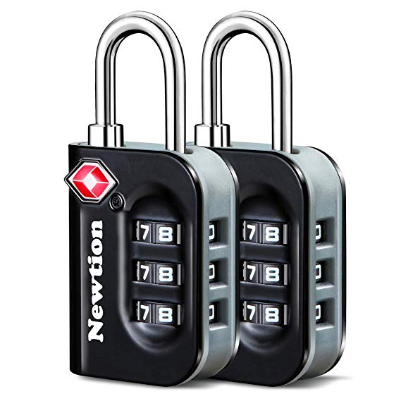 Newtion TSA Lock 2 Pack,TSA Approved Luggage Lock,Travel Lock with Double Color Alloy Body,Combination Padlock for Luggage (Black 2Pack)