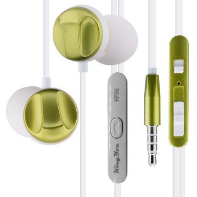 KingYou In-ear Earbuds Earphone with Mic High Definition Noise-isolating Headphones Crystal Clear Sound, Ergonomic Comfort-Fit iPhone Android KF00(Green)