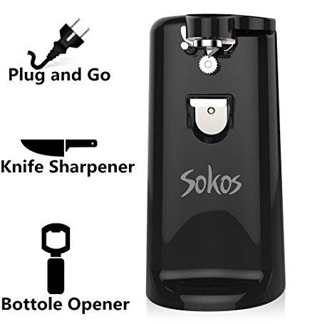 Sokos CN180 Electric Can Opener with Bottle Opener Pop Top Opener Knife Sharpener, Black