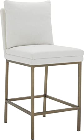 Amazon Brand – Rivet Lundberg Contemporary Upholstered Counter-Height Barstool with Brass Legs, 40.6"H, Chalk