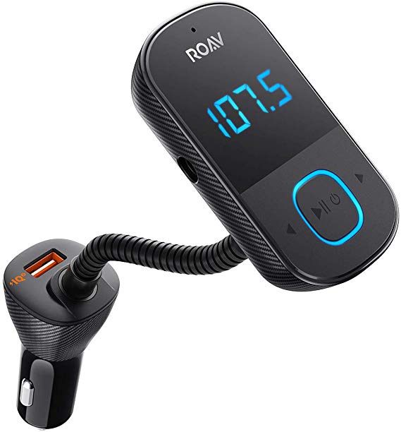 Roav SmartCharge T1, by Anker, Bluetooth FM Transmitter for Car, Audio Adapter and Reciever with Big LED Display, Hands-Free Calling