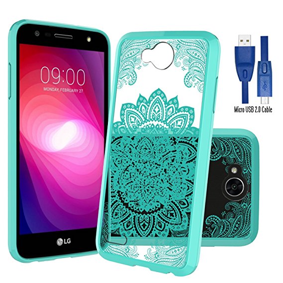 LG X charge case,LG X power 2/LG SP320/LG Fiesta LTE/LG K10 Power/ M320F Case With Micro USB 2.0 Cable,Wtiaw Acrylic Hard Cover With Rubber TPU Bumper Hybrid Ultra Slim Protective for LG LV7-YKL Mint
